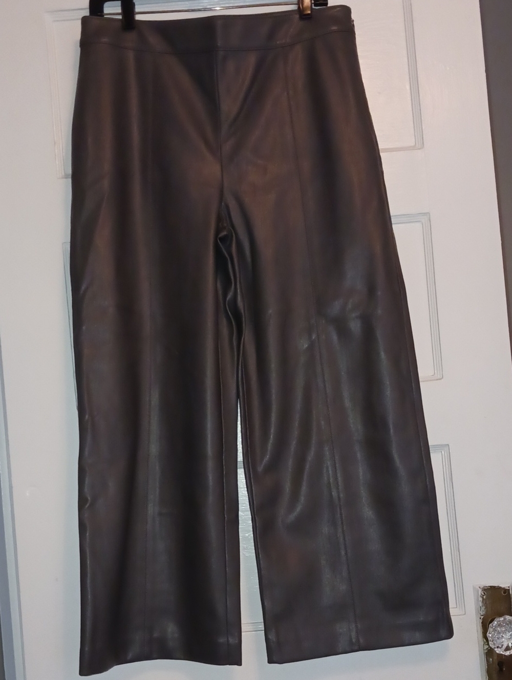 Grey Faux Leather Wide-Leg Coulotte Style Pants.